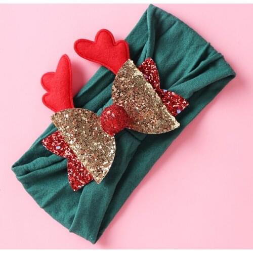 20 pcs/lot, Hot Sell Childrens Christmas Headbands Nylon Elastic Baby Toddler Kids Bow Headwear Santa Claus Xmas Elk Newborn