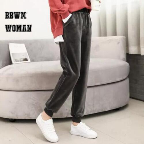 2019 Winter Warm Lining With Fluff Women Pants Black And Grey Color Female Trousers