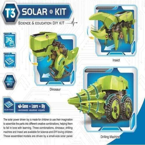 3 In 1 Solar Energy Dinosaur Robotic Kits DIY Assembly Educational Toys Model Building Kids Science Toy Gift for Children