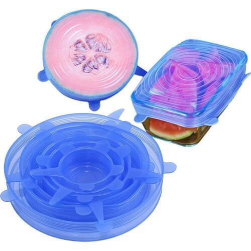 6 Pcs/ Set Universal Silicone Cover Fresh Keeping Silicone Stretch Lids Caps For Food Pot Dish Kitchen Accessories Universal Lid