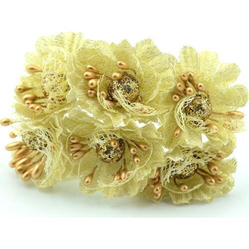 60pcs Golden Silver Glitter Artificial silk flower bouquet for Wedding Decoration Scrapbook DIY handcarft Fake flowers