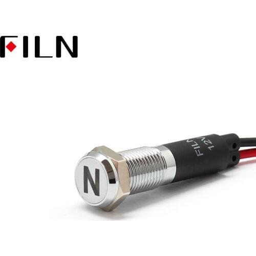 FILN 8mm Car dashboard Neutral mark symbol led red yellow white blue green 12v led indicator light with 20cm cable
