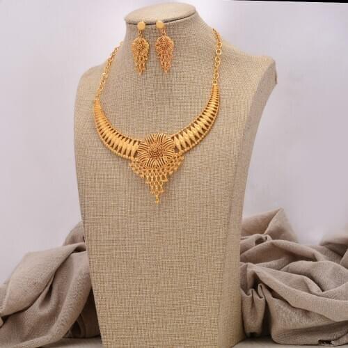 African jewelry set nigerian wedding For Women Heart Bridal African Gold Color Jewelry Set Dubai Necklace Earrings Bride Gift