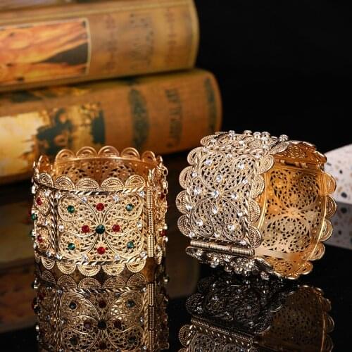Fashion Moroccan Style Caftan Wedding Rhinestone Wide Bracelet Retro Arab Womens Bracelet Jewelry