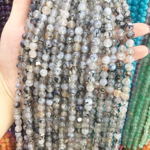 Natural stone beads Beads Black Dragon Vein Agates 8mm Round Isolation loose beads for Jewelry Making Necklace DIY Accessories
