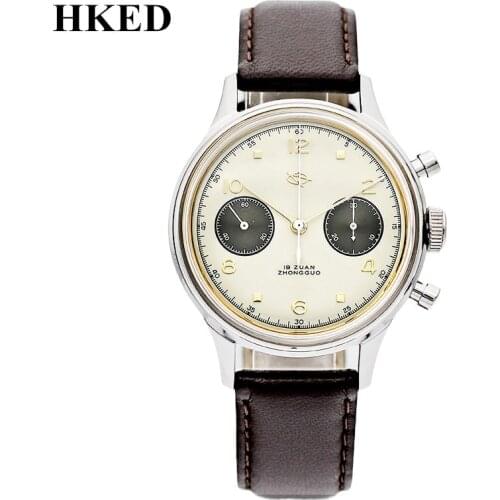Limited Edition Pilots Watches Men HKED Chronograph 38mm 1963 Seagull Clock Leather Strap Male Mechanical Wristwatches With Swan