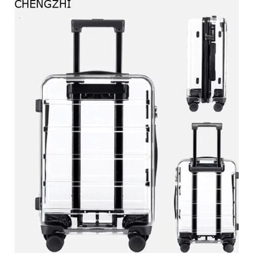 CHENGZHI 20"22"24"26inch NEW 100% Transparent Rolling Luggage Spinner Men Women Carry On Trolley Case Travel Suitcase On Wheel