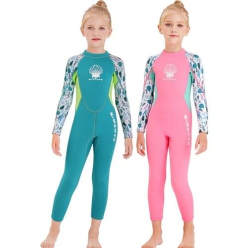 Children\s Swimwear 2.5mm Continuous Long-sleeved Warm-round-shredded Sunscreen Fast Diving Suit Swimwears New