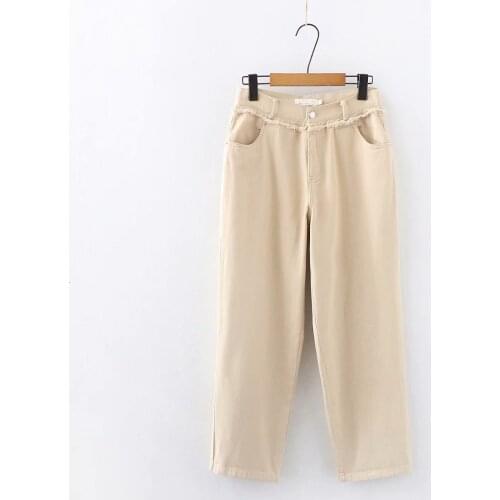 Women jeans ankle length pants casual streetwear high waist pleated denim pants tassel jeans pants