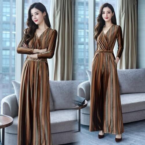Velour Elegant Jumpsuits For Women 2019 Autumn High Waist Wide Leg Pants Office Lady Work Overalls Slim Simple Jumpsuit DD2018
