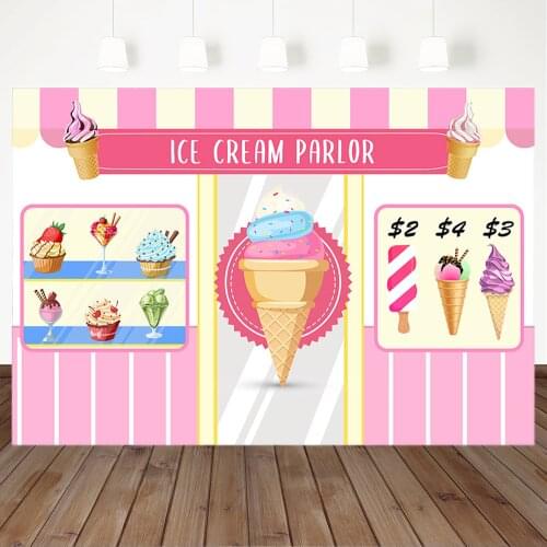 Ice Cream Store Birthday Background For Photography Pink Girl 1st Birthday Backdrop Birthday Dessert Table Decorations Props