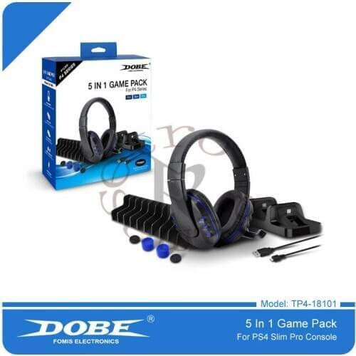 DOBE 5 in 1 Game Pack Stereo Headset with Microphone Accessories Kit for PS4 Playstation 4 PC Laptop with Dual Charging Dock