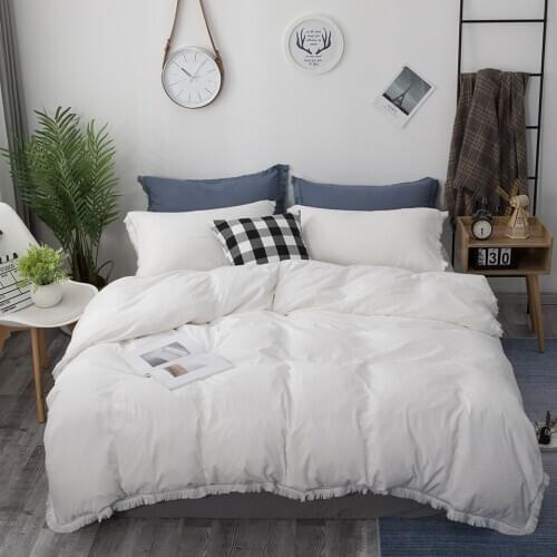 Chic Bedding Set With Tassels Queen Solid Color Bohemian Duvet Cover With Pillowcases White Bed Quilt Covers King Size 2/3pcs