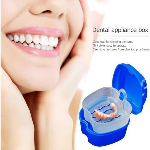 1pc Double Layer Dental False Teeth Bath Box Denture Storage Box Case Container with Hanging Net Denture Random Color