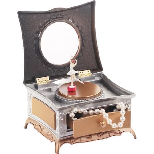 Creative Dancer Rotating Music Box Classical Drawer Makeup Mirror Music Box Jewelry Storage Box To Send Girlfriend Gift Box Gift