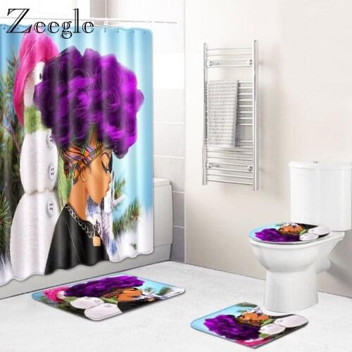 Zeegle Printed Creative Bathroom Mat Modern Bathroom Decoration Mat Set Absorption Doormat Toilet Shower Curtain Toilet Foot Rug