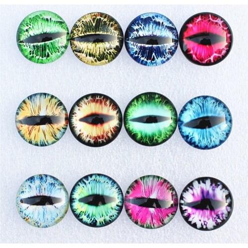 12mm Random Mixed Dragon Eyes Round Glass Cabochon Flatback Photo Dome Jewelry DIY Accessories For base Tray 50pcs/lot K06093