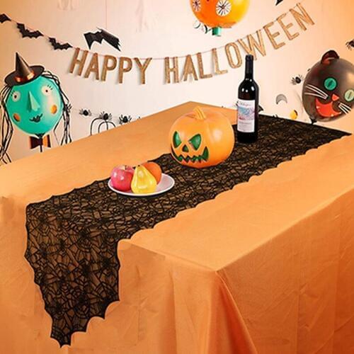 Printed Halloween Black Lace Table Runner Spider Web Table Runner New Party Dinner Home Decoration Accessories