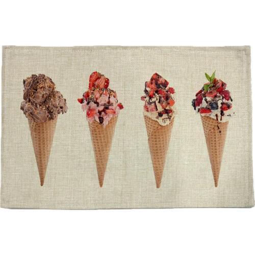 Ice cream cone pattern print linen placemat coasters disc pads bowl pad pot dining table mat coster heat insulation pad