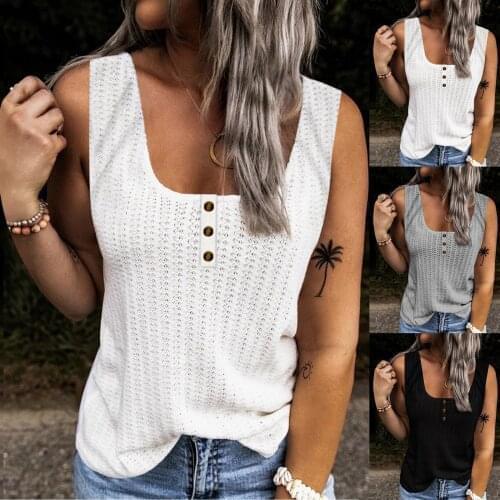 Women Tank Tops Summer Sleeveless Buttons Cami Top Shirt Slim Ribbed Racerback Blouses 2021 New Summer Elegant women Tank Tops