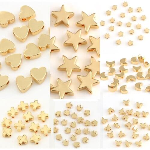 14k Gold Color Metal Beads 6/8mm Heart Star Butterfly Shape Loose Spacer Brass Beads Fit DIY Handmade Jewelry Making Bracelets