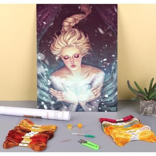 Cartoon Girl Woman Printed Fabric 11CT Cross Stitch Full Kit Embroidery DMC Threads Handicraft Needlework Craft Promotions