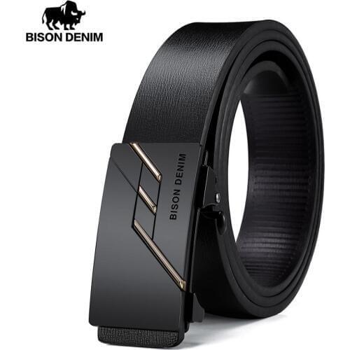 BISON DENIME Genuine Leather Belt Men Black Automatic Buckle Belt Brand Fashion Luxury Cowskin Strap Belt for Men N71581