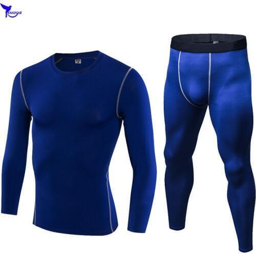 2019 Gym Fitness Men Long Sleeve Jogging Set Dry Fit Compression Shirts+Leggings Sport Running Suit Base Layer Crossfit Clothing