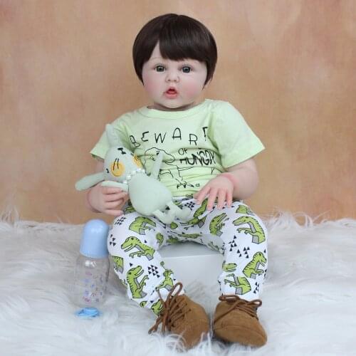 BZDOLL 60cm Soft Silicone Reborn Toddler Boy Doll For Girl 24 Inch Cloth Body Big Baby Lovely Birthday Gift Play House Toy