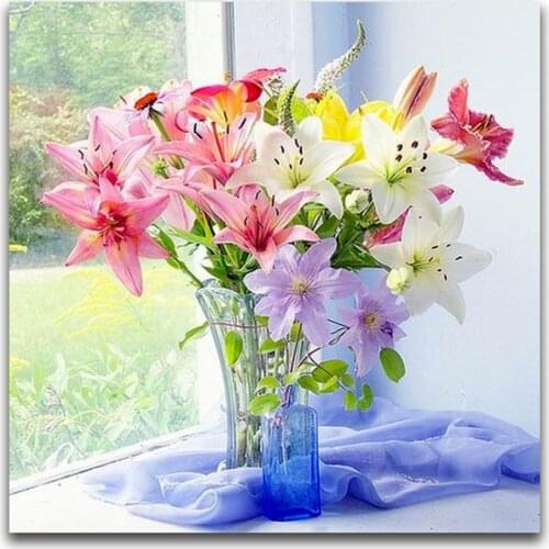 Colored Flowers Printed Canvas 11CT Cross-Stitch Full Kit Embroidery DMC Threads Handicraft Needlework Painting Different