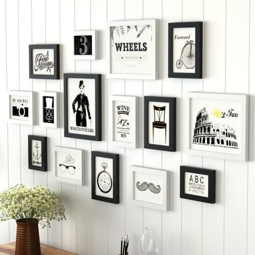 Modern White Black Wood Frames Set for Home Decor 15 Pcs Family Wedding Photo Frame Diy Rectangle Picture Frames Porta Retrato B