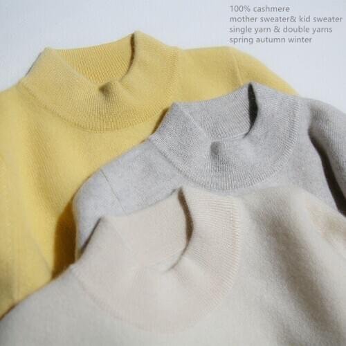 Naizaiga 100% cashmere mother kid winter warm o-neck solid pullovers half turtleneck family suit sweater , BPYR7