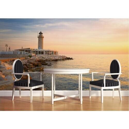 Custom mural photo 3d room wallpaper A lighthouse on the Aegean sea at sunset painting 3d wall murals wallpaper for walls 3 d