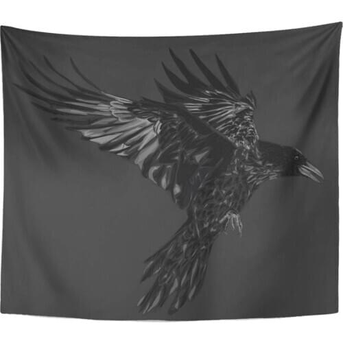 Wall Hanging Feather Raven on Dark Animal Bird Black Page 50"x 60" Tapestry Home Decor Art Tapestries for Bedroom Living Room
