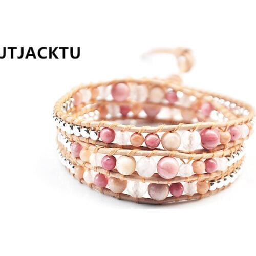 Natural Rose Crystal Mix Mother Of Peart Rhodocroshite Cute Wrap Bracelet Couples Bracelets Creative Gifts