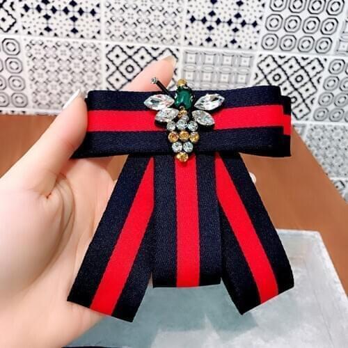 New Fabric Ribbon Bow Brooch for Women Girls Modish Rhineston Pearl Pins for Dress Collar Corsage Jewelry Clothing Accessories