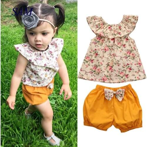 2019 Summer New Infant Girl Floral Clothing Sets Ins Style Children Short Sleeve Shorts + Shorts Two Piece Suit Kids Clothes