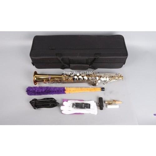 New Arrival Soprano Saxophone B Flat Gold Lacquer Body Straight Neck Musical instruments with Accessories Free Shipping