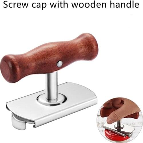 Glass Bottle Cap Lid Openers Tool Wooden Handle Kitchen Gadgets Manual Stainless Steel Easy Can Jar Opener Adjustable 1-4 inches