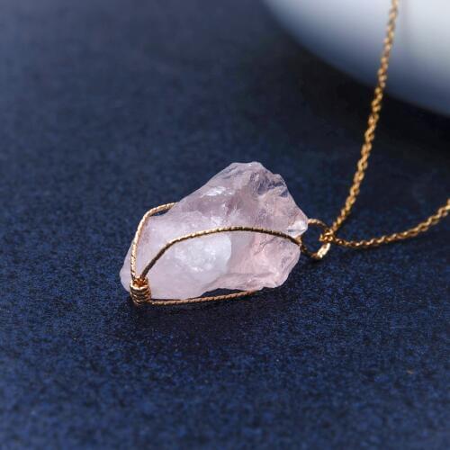 1PC Handmade Twining Irregular Natural Stone Pendant Purple Crystal Pink Quartz Crystal Pendant Necklace For Women