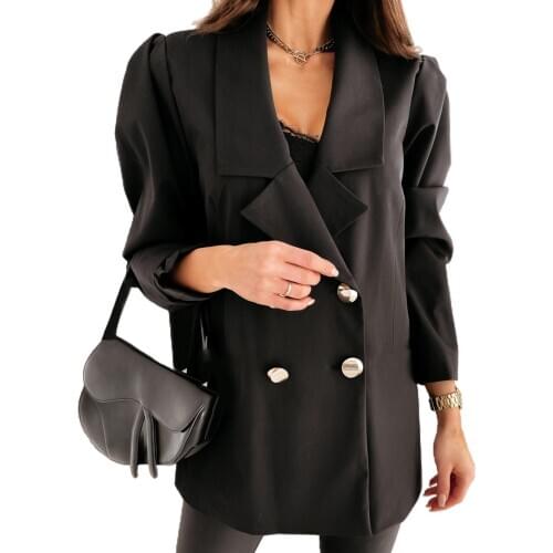 Coats Women Jackets Autumn Winter Solid Color Lapel Double-breasted Loose Blazer Coat Jacket Women Clothing женская куртка 2021