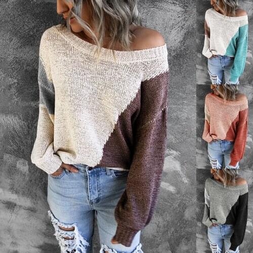 Autumn Fashion Women Pullovers Sweater O-Neck Patchwork Pullovers Office Lady Casual Women Sweater Top