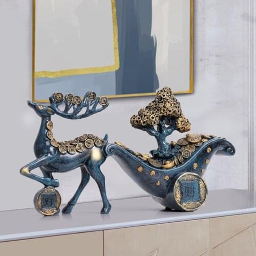 Retro Table Figurines Decorative Luxury Tree Nordic Style Resin Room Figurines Lucky Deer Decoracion Hogar Desk Decor DM50GT