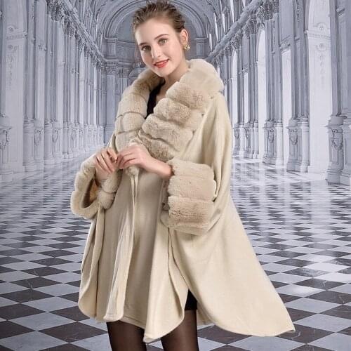 Spring and winter luxury big fur collar imitation rex rabbit fur cloak outdoor fashion warm luxury shawl