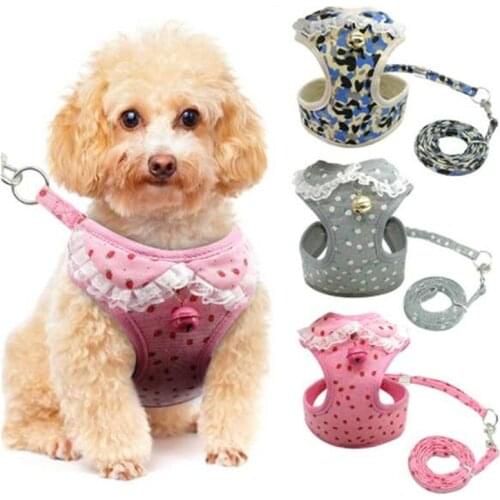 Adjustable Mesh Dog Harness&Leash Set with Bell Pet Dog Vest for Small Dogs Angel Wing for Dog Angel Wing Collar for Dog