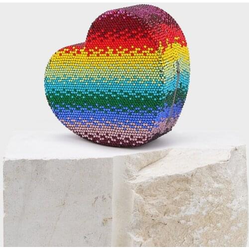 Heart shape Multicolored Gemstone Crystal Clutch Purse Luxury Fashion Women Evening bag Chain Diamond Mini Party Clutches bags