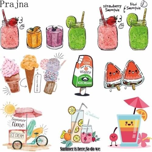 Prajna Icecream Cool Drink Heat Thermal Transfers Vinyl Patches Iron On Transfer For T-shirt Clothing Diy Summer Style Sticker E