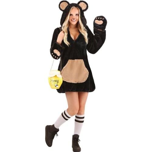 Halloween Hoodie Brown Bear Onesies For Adults Women Sexy Bear Jumpsuit Flannel Cute Animal Cosplay Costume Fancy Dress