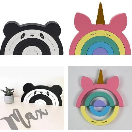 Creative Wooden Colored Stacking Building Blocks Montessori Baby Toy for Age 2-7