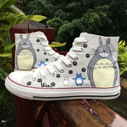 Wen Design Custom Grey Hand Painted Shoes My Neighbor Totoro High Top Men Womens Anime Canvas Sneakers Christmas Gifts
